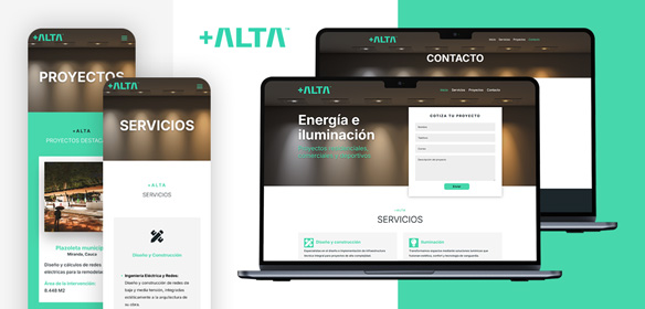 Diseño UI/UX del sitio web para +ALTA Energía e Iluminación — interfaz responsive desarrollada por Steven Vargas con enfoque en experiencia de usuario